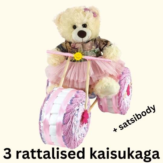 Mähkmetordid '3 rattaline' roosad satsibodys kaisukaga.